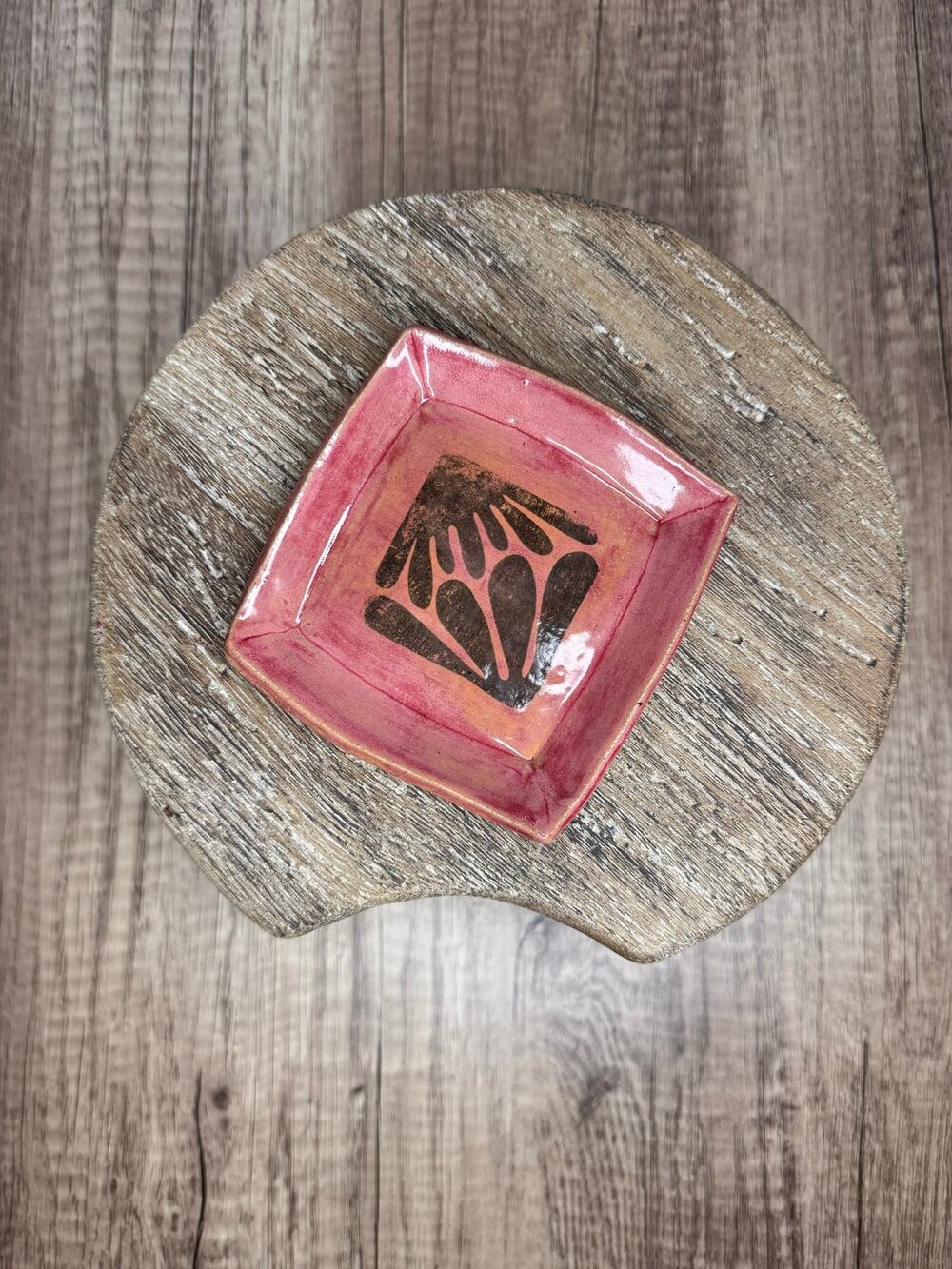 Pottery Trinket Dish Bowl Jewelry Holder Red Pink Gift for Her Trinket Tray